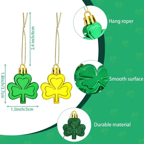 Vista 2 de JULMELON Decoraciones del día de San Patricio, 20 adornos de trébol, bolas de trébol de buena suerte para árbol y fiesta
