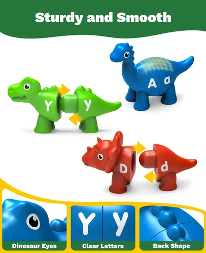 Vista 6 de 26 piezas de juguetes de aprendizaje del alfabeto de dinosaurios para 18M+, juguetes educativos Montessori para niños de 3, 4, 5 años, actividades