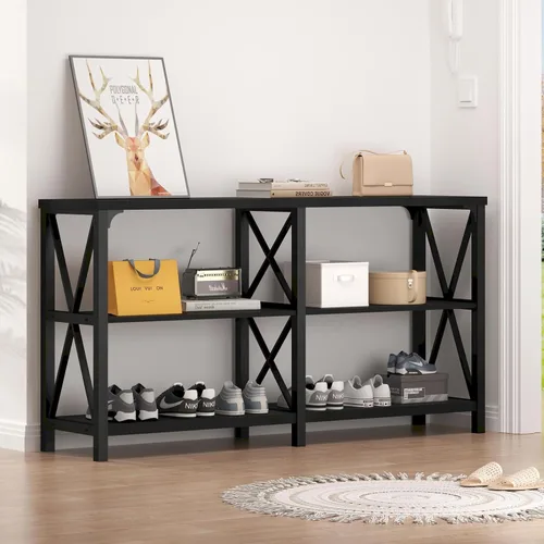 Vista 12 de LVB Mesa de sofá rústica, mesa consola de granja para sala de estar, mesa de entrada de pasillo con almacenamiento, mesa de entrada para vestíbulo
