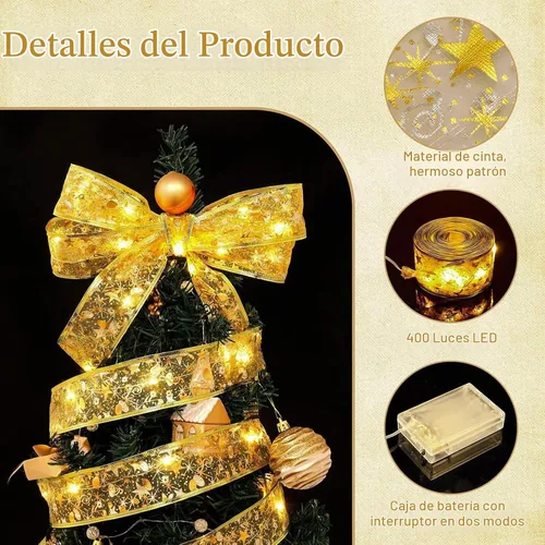 Vista 4 de Luces de Cinta de Hadas de Navidad para Decoraciones de Árbol, 2.5 pulgadas x 16.4 pies, 50 LEDs, Cadena de Luces Cálidas para Interiores, Operadas