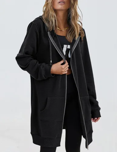Vista 2 de Zeagoo - Sudadera con capucha y cremallera para mujer estilo informal con bolsillos de vellón larga