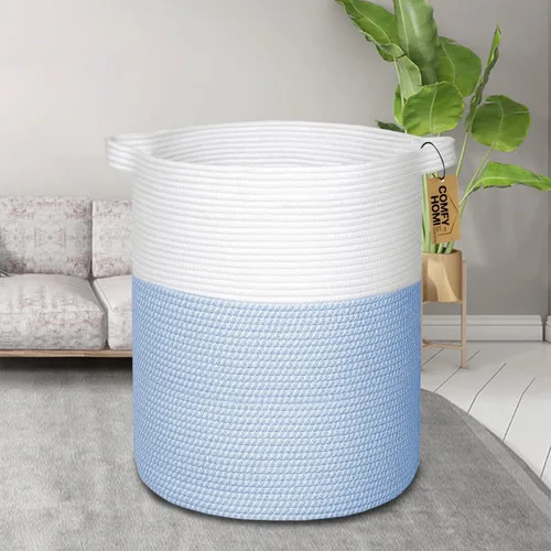 Vista 4 de COMFY-HOMI - Cesta de lavandería XXL grande con asas, cesta de manta, cesta decorativa de cuerda de algodón para la sala de estar, cesta