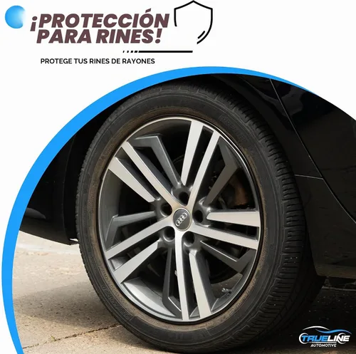 Vista 3 de True Line Automotive Protector de llanta para ruedas de coche (negro brillante), protector de rueda en forma de L, cinta adhesiva 3M Brillo negro