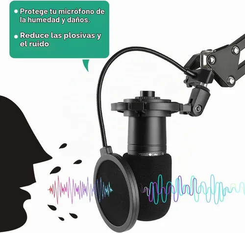 Vista 5 de Soporte de choque AT2020 con filtro pop y parabrisas de espuma, micrófono de reducción de ruido, soporte de micrófono para micrófono de audio