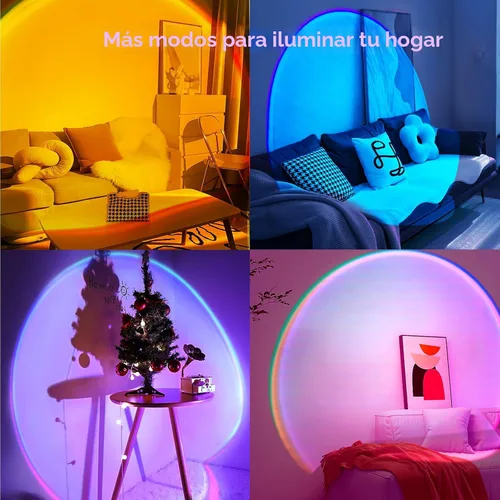 Vista 4 de Lámpara de proyección de puesta de sol con APP y control por botón, luz de proyección multicolor cambiante, lámpara de luz solar para dormitorio