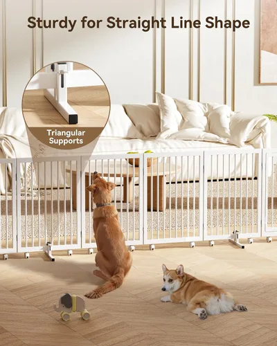 Vista 8 de SLSY Corralito transformable 6 en 1 para perros con 2 tablas base de madera, valla de metal resistente de 30 pulgadas con puerta, corral