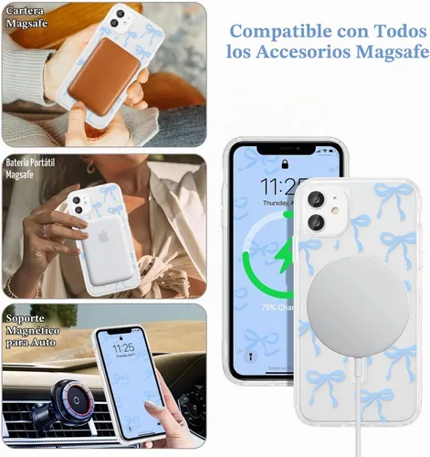 Vista 2 de UEEBAI - Funda magnética para iPhone 11, diseño de lazo, compatible con MagSafe, funda transparente delgada inalámbrica, antiamarilleo, a prueba