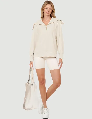 Vista 4 de MEROKEETY Sudadera de manga larga con cremallera corta para mujer, cuello en V, acanalada, Y2K