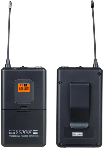 Vista 3 de Sistema de micrófono inalámbrico 6 canales Lavalier Mic Bodypacks Auriculares de solapa Frecuencia B Boda Fiesta Reunión Escuela Iglesia Conferencia
