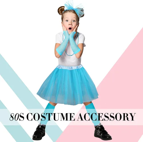 Vista 6 de Yaomiao Juego de 5 disfraces de los años 80 para niños y niñas, accesorios de disfraces de los años 80 y 90 6 en 1, accesorios de disfraz de neón
