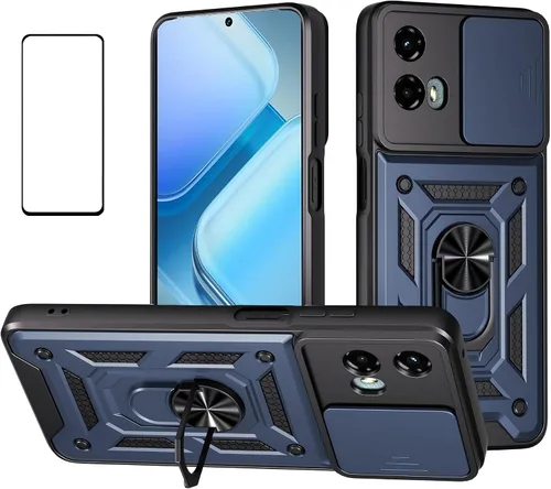 Vista 9 de Funda para Motorola Moto G 5G 2024 con protector de pantalla, funda protectora con protector de cámara, funda protectora con función atril para Moto