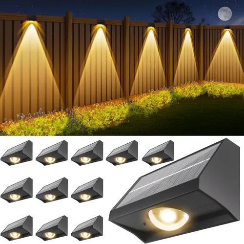Vista 9 de Luces solares para valla al aire libre, impermeables, LED de alto brillo con lente spot, luces para cubierta, 7 modos blanco cálido y frío RGB