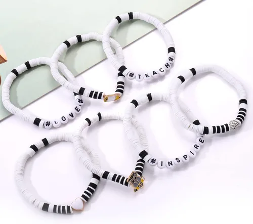 Vista 205 de Surfer Heishi - Pulseras apilables para mujer, apilables, de vinilo arcoíris, disco de arcilla, pulseras elásticas para la amistad, joyería bohemia
