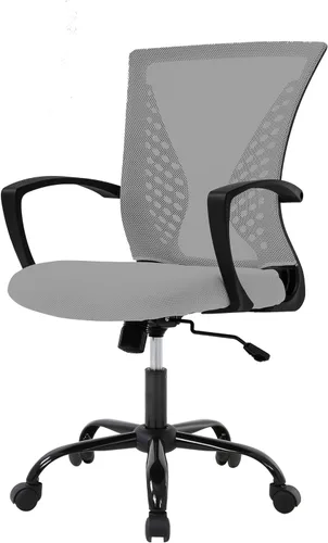 Vista 10 de Silla de oficina FDW para el hogar, con respaldo de altura media, para computadora, con soporte lumbar giratorio, ajustable, para trabajo, Negro