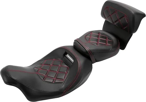 Vista 9 de XFMT Asiento de motocicleta de perfil bajo de dos piezas para 2 personas, asiento para conductor y pasajero para Harley Touring Road King Street