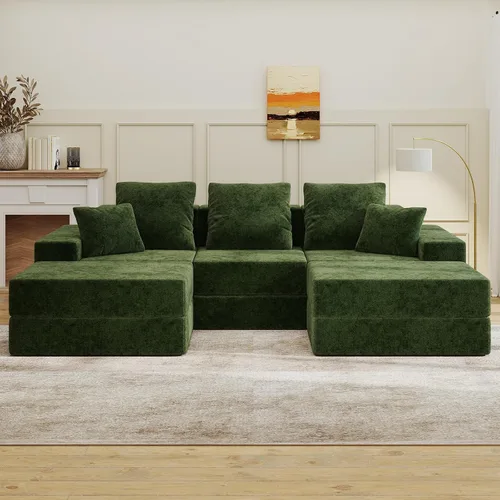 Vista 9 de Living&Giving Sofá seccional en forma de nube para sala de estar, sofá modular sin huesos con 1 otomano, el asiento central se puede combinar