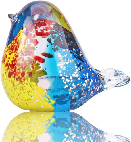 Vista 7 de QFkris Figura de pájaros azules de vidrio soplado hecho a mano de 4", escultura de animales de vidrio artístico, estatua de decoración del hogar