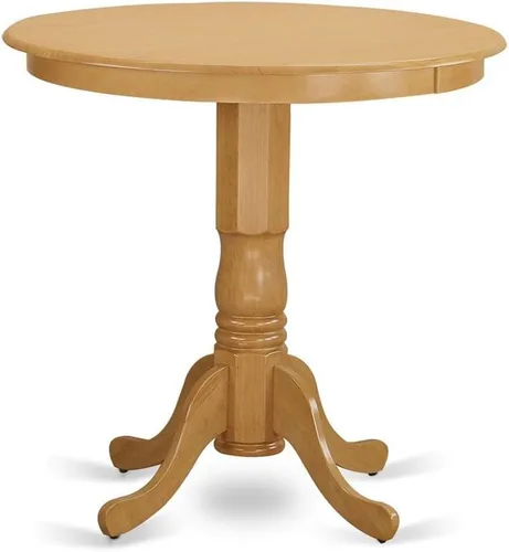 Vista 2 de East West Furniture JAPB3-OAK-C - Juego de pub de 3 piezas de altura de mostrador contiene una mesa de comedor redonda con pedestal y 2 sillas