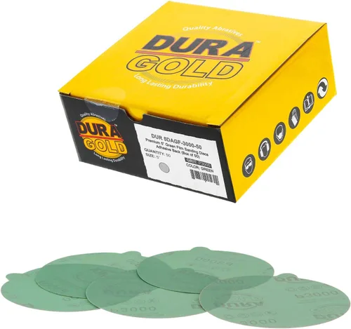 Vista 17 de Dura-Gold Discos de lija PSA de película verde de 5 pulgadas, grano 80 (caja de 50), discos de papel de lija autoadhesivos con parte trasera