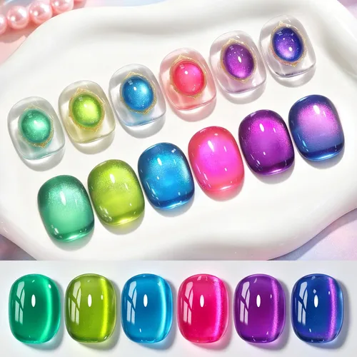 Vista 37 de Born Pretty Esmalte de uñas de gel magnético de ojos de gato verde, 6 colores brillantes con purpurina de cristal holográfico, salvia, oliva