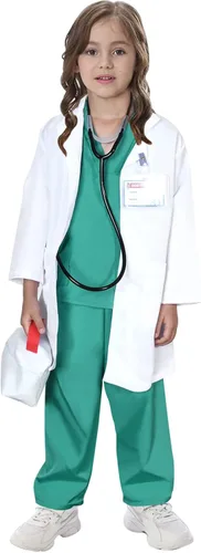 Vista 3 de Disfraz de médico para niños, kit de juego de simulación con abrigo de laboratorio, bolsa de transporte, accesorios de Halloween para niños y niñas