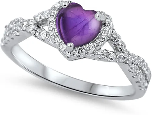 Vista 13 de Elige tu color. Anillo de compromiso de plata fina con diseño de corazón y halo Claro