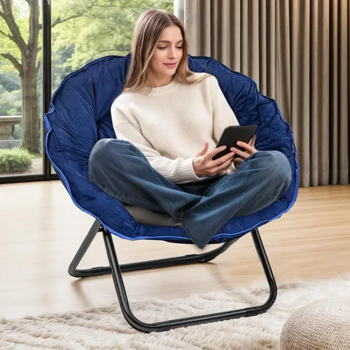 Vista 13 de Grezone Silla plegable de piel sintética, silla plegable portátil de luna suave para dormitorio, dormitorios, apartamentos, descanso, jardín y Negro