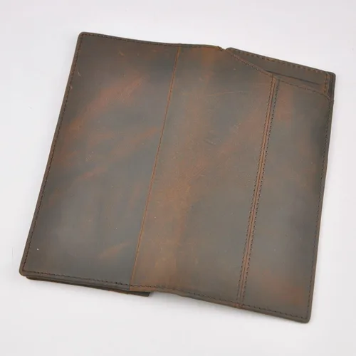 Vista 6 de Le'aokuu Funda de piel con cremallera para hombre, organizador para tarjetas de visita, cartera para teléfono, cartera plegable