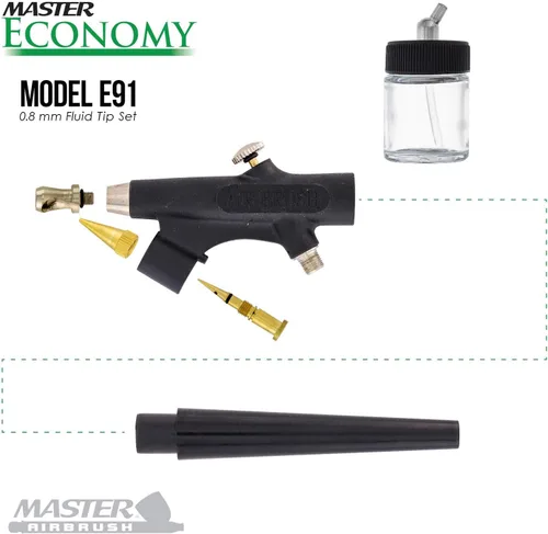 Vista 3 de Master Airbrush Juego de aerógrafo modelo E91 Master Single-Action de mezcla externa de sifón de alimentación con punta de 0.031 in y entrada