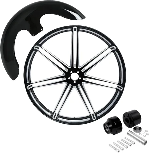 Vista 15 de TCMT Llanta de rueda delantera de 21", buje de rueda de brida de doble disco con guardabarros delantero negro sin pintar, compatible con modelos