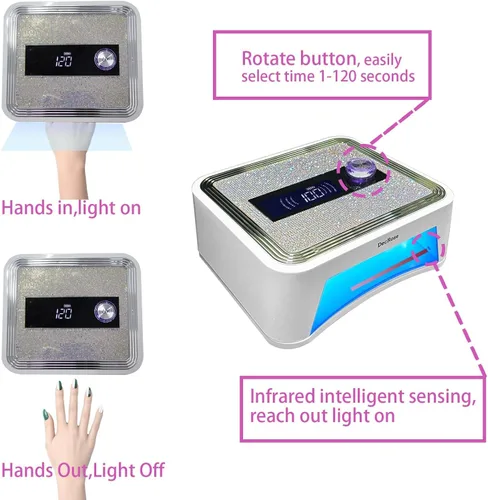 Vista 7 de Lámpara de uñas LED UV, inalámbrica, 120 W, recargable, luz UV para uñas de gel, luz portátil con temporizador, lámpara de curado de diamantes