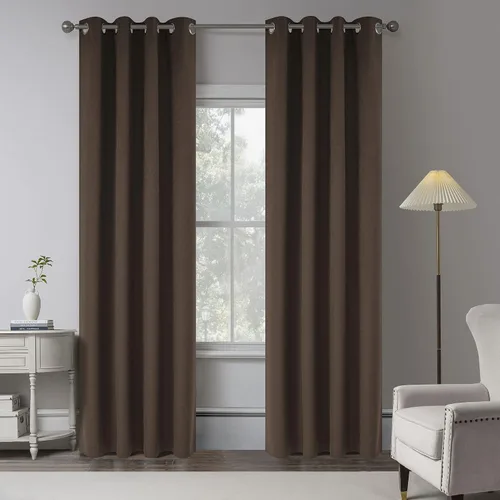Vista 15 de KEQIAOSUOCAI Cortinas de lino 100% opacas de 100 pulgadas de largo, 2 paneles para dormitorio, estilo casa de campo moderna, completamente negro