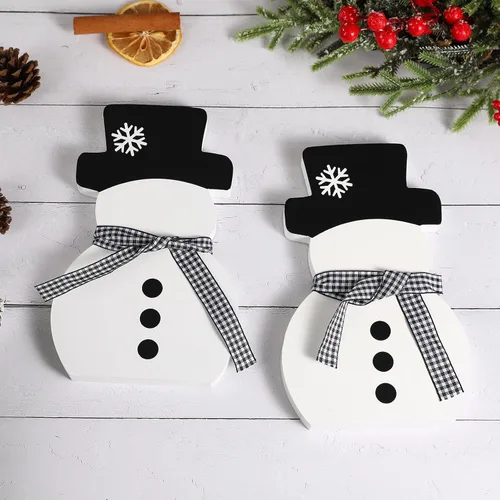 Vista 7 de Decoraciones de Navidad - 2 piezas de señales de muñeco de nieve de madera de invierno, muñeco de nieve blanco de pie de granja de invierno