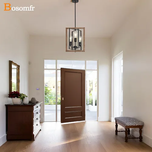 Vista 2 de Candelabro de 3 luces para entrada, moderna lámpara de granja para vestíbulo, dormitorio, luces colgantes rústicas para comedor, sala de estar, isla