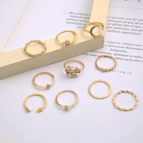 Vista 7 de INENIMARTJ Anillos apilables de nudillos bohemios para adolescentes, para mujer, múltiples anillos apilables de perlas de diamantes de imitación