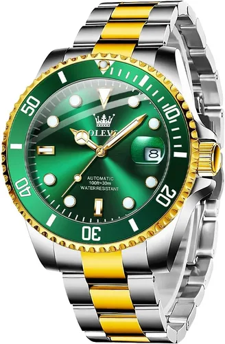 Vista 9 de OLEVS Men's Automatic Watch, Large Face Stainless Steel Self Winding Negro/Plateado
