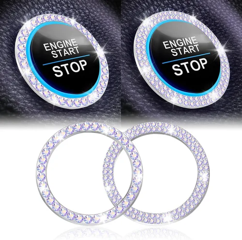 Vista 21 de LivTee 2 PCS Anillo de Decoración de Cristal con Pedrería para Motor de Automóvil de Arranque y Parada, Accesorios Brillantes para Interior de Negro