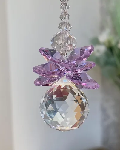 Vista 2 de Joy and Happiness, Archangel Jophiel, Suncatcher, Crystal Guardian Angel, Rear View Mirror Car Charm, Travel Protection, Rainbow Maker, Crystal Ball