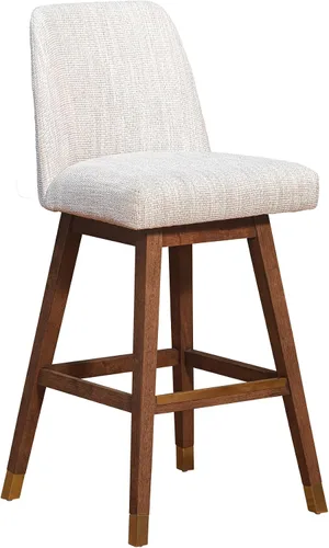 Vista 32 de Armen Living Sicily Modern Farmhouse Taburete giratorio de madera de nogal de 26 pulgadas de altura para encimera de isla de cocina, en piel Crema