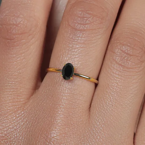 Vista 7 de Gem Stone King Anillo de compromiso de oro amarillo de 10 quilates con piedra natal ovalada de 0.236 x 0.157 in Anillo de oro solitario