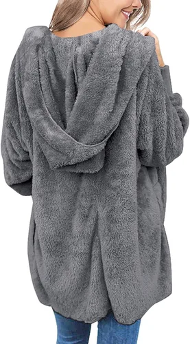 Vista 2 de Yanekop Chaqueta de forro polar mullido con capucha y bolsillos para mujer