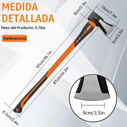 Vista 4 de Hacha de corte, hacha de mano, hacha de campamento para dividir leña y cortar ramas, hacha de cortar madera de 5.5 lb con mango de fibra de vidrio