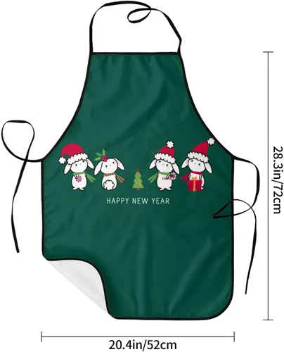 Vista 6 de ZGVDVZ Delantal de feliz año nuevo del conejo para mujeres y hombres, delantales de cocina de Navidad resistentes al agua con correas ajustables