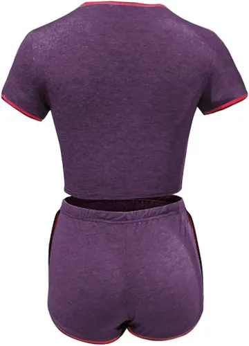 Vista 3 de Conjunto de 2 piezas de chándal para mujer, manga corta, casual, pantalones cortos, ropa deportiva