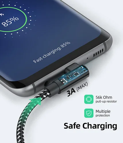 Vista 5 de Cable USB C corto de ángulo recto de 0.5 pies, paquete de 3 cables de carga USB C de 6 pulgadas, cable de carga rápida trenzado de nailon