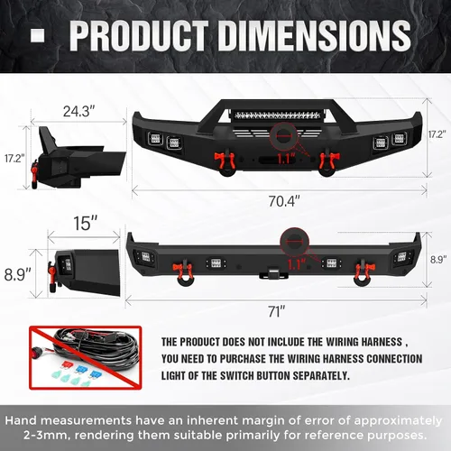 Vista 9 de YZONA Parachoques delantero y trasero compatible con Land Rover Discovery 2 1999-2004 Parachoques Rock Crawler con placa de cabrestante, receptor