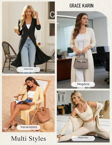 Vista 6 de GRACE KARIN Cárdigan largo para mujer, abrigo de punto ligero y moderno Blanco
