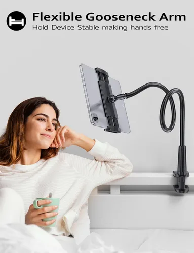 Vista 3 de Tryone Soporte para tablet de cuello de cisne para cama, ajustable, flexible, soporte para tabletas, abrazadera en la mesa, compatible con iPad Air