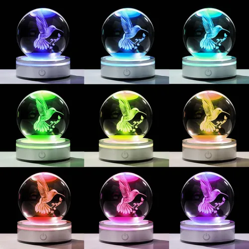 Vista 2 de Movdyka Bola de cristal 3D de colibrí, regalos para mujeres y hombres, adorno de colibrí de vidrio, figura de animales, decoración del hogar