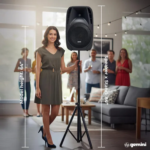 Vista 9 de Gemini ES-210MXBLU con bluetooth, sistema PA portable con mezclador de alimentación desmontable. Dual 10" PA with tripod stands - 6-channel